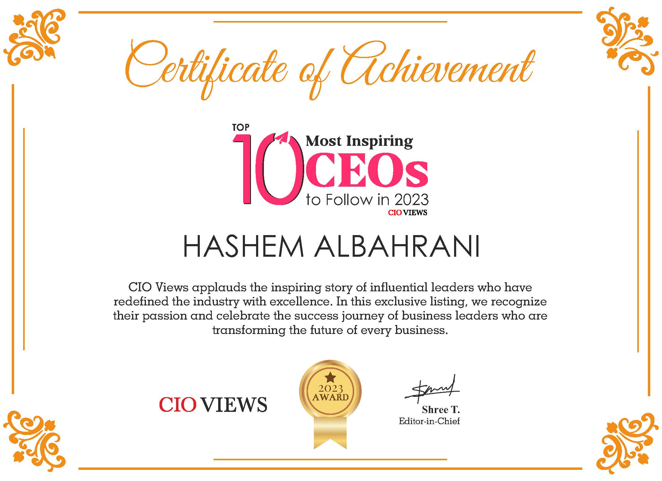 Choosing the CEO as the most important CEO according to CIO Views magazine — 5